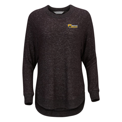  Boxercraft Womens Black Heather Cuddle Oversized Crew - Franklin College Primary Wordmark