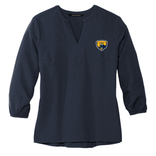  Mercer + Mettle Womens Navy 3/4 Sleeve Crepe Blouse - Franklin College Primary Mark