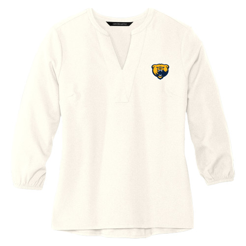  Mercer + Mettle Womens Ivory 3/4 Sleeve Crepe Blouse - Franklin College Primary Mark