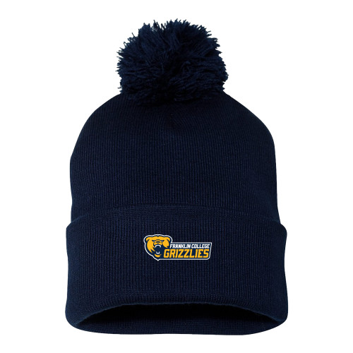  Sportsman Navy Pom Pom Cuffed Beanie - Franklin College Primary Wordmark