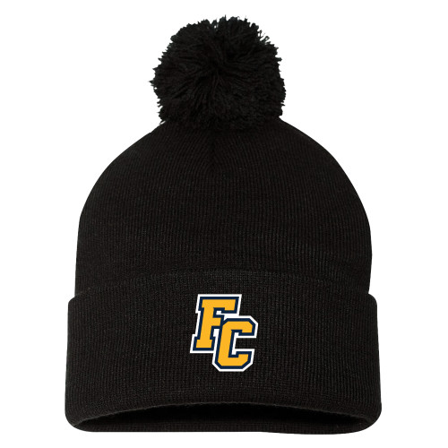  Sportsman Black Pom Pom Cuffed Beanie - Franklin College Primary Mark Wordmark