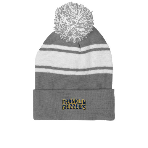  Grey/White Two Tone Knit Pom Beanie w/Cuff - Franklin College FC