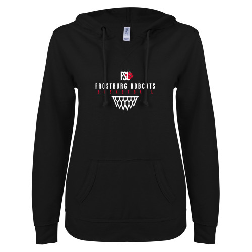 Frostburg ENZA Womens Black V Notch Raw Edge Fleece Hoodie