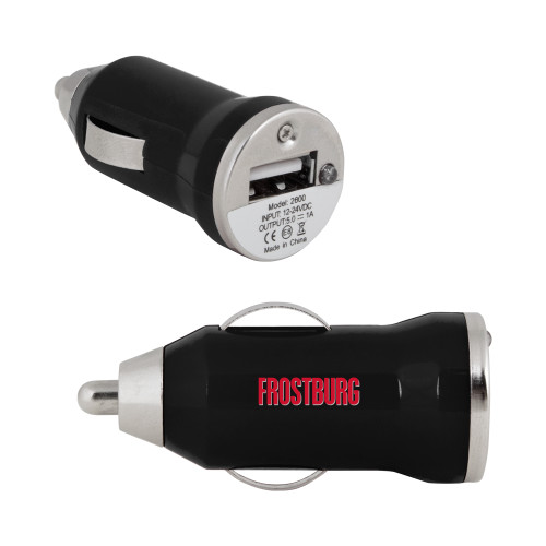  On the Go Black Car Charger - Frostburg Wordmark