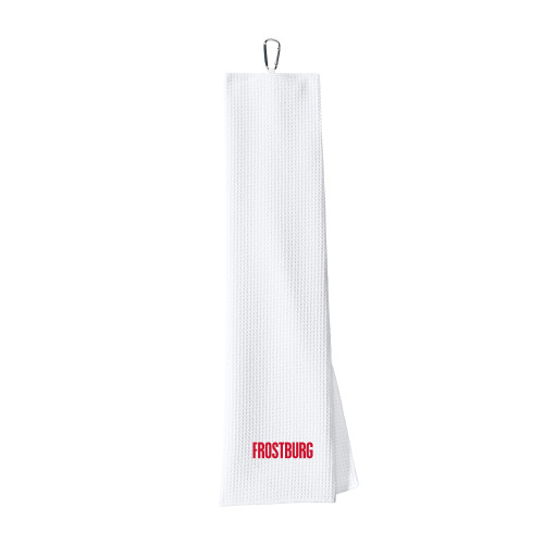  White Waffle Microfiber Golf Towel - Frostburg Wordmark
