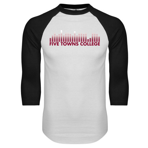 White/Black Raglan Baseball T Shirt - Five Towns College Bars