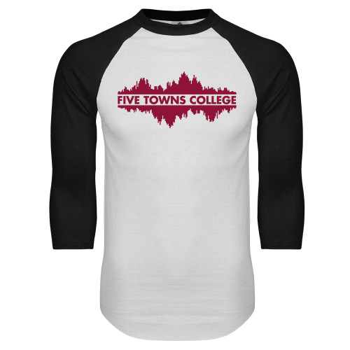  White/Black Raglan Baseball T Shirt - Five Towns College Waves