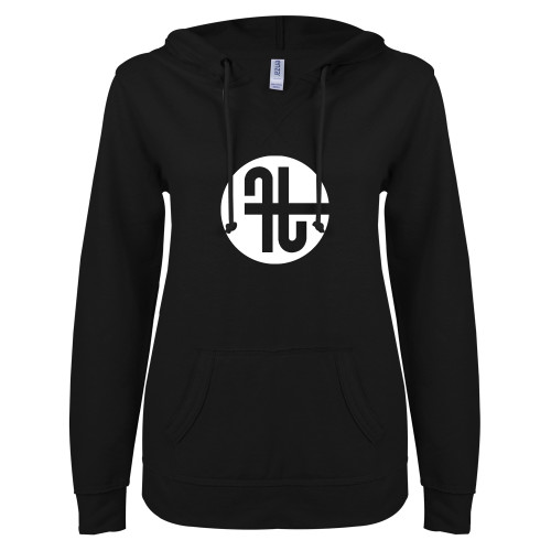  ENZA Womens Black V Notch Raw Edge Fleece Hoodie - Identity Mark