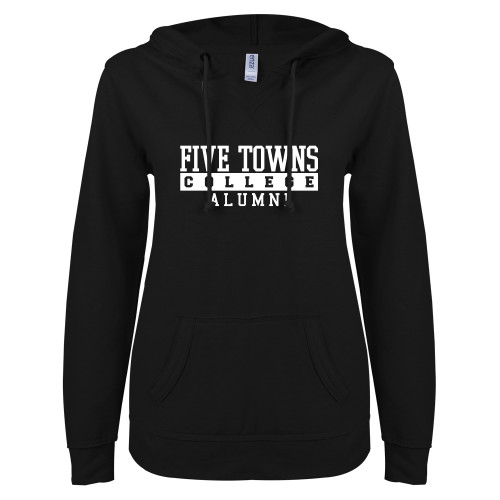  ENZA Womens Black V Notch Raw Edge Fleece Hoodie - Alumni