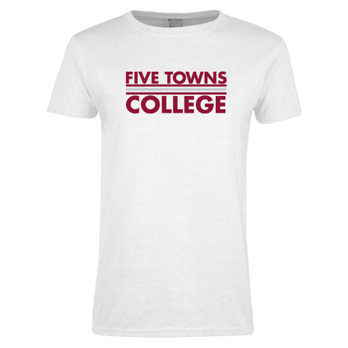  Womens White Short Sleeve Tee - Five Towns College Stacked