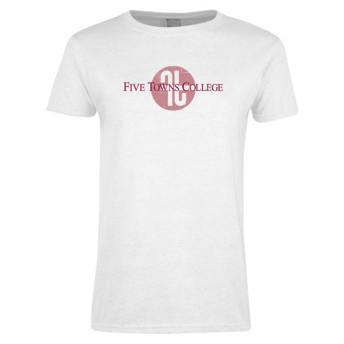  Womens White Short Sleeve Tee - Five Towns College Tone Distress