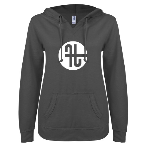  ENZA Womens Dark Heather V Notch Raw Edge Fleece Hoodie - Identity Mark