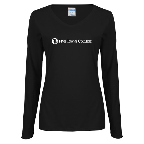  Womens Black Long Sleeve V Neck Tee  - Primary Mark