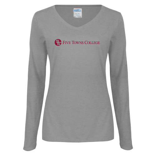  Womens Grey Long Sleeve V Neck Tee  - Primary Mark