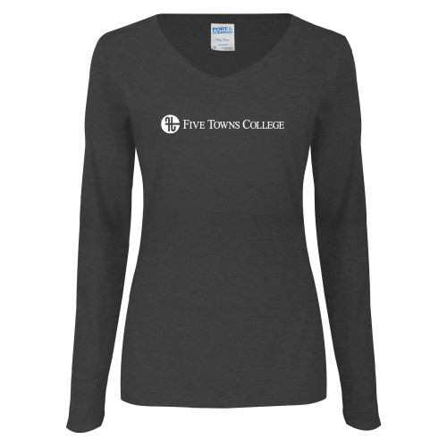  Womens Dark Heather Long Sleeve V Neck Tee  - Primary Mark