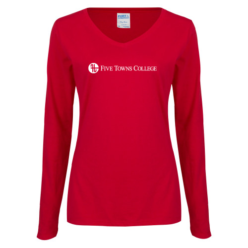  Womens Cardinal Long Sleeve V Neck Tee  - Primary Mark