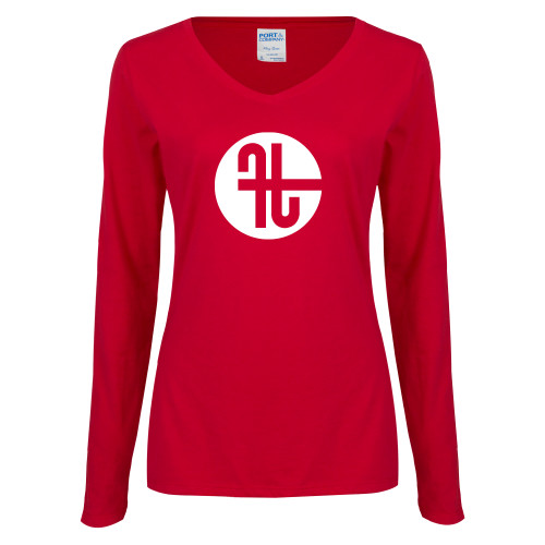  Womens Cardinal Long Sleeve V Neck Tee  - Identity Mark