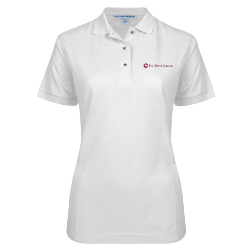  Womens Silk Touch White Pique Polo - Primary Mark