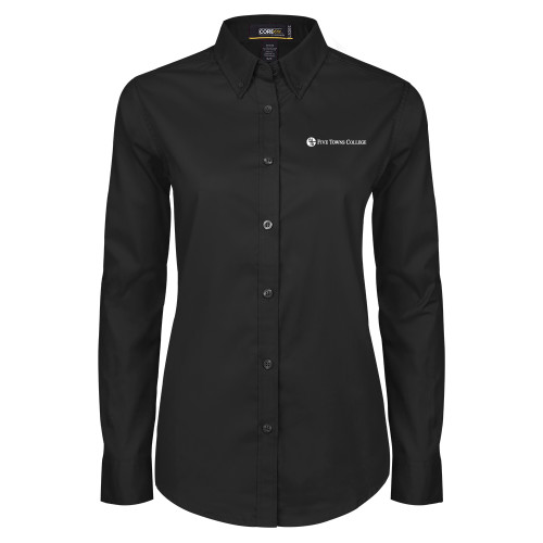  Womens Black Twill Button Down Long Sleeve  - Primary Mark