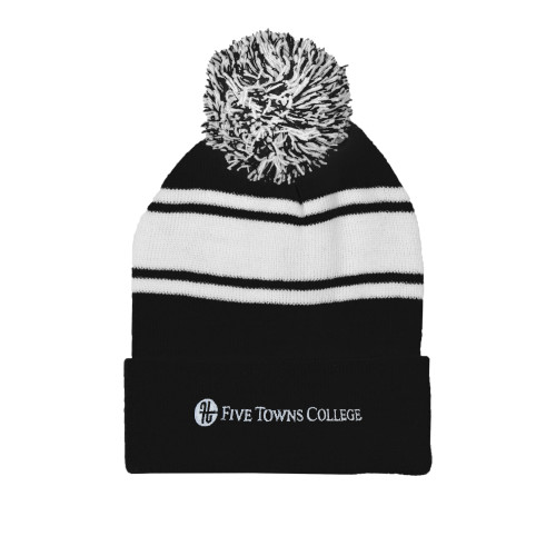  Black/White Two Tone Knit Pom Beanie w/Cuff - Primary Mark