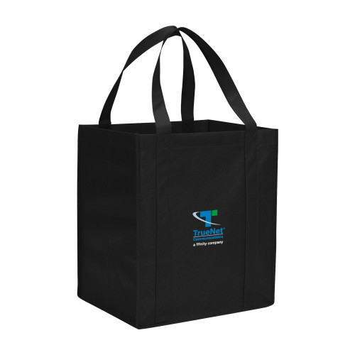 Non Woven Black Grocery Tote-TrueNet Communications Stacked