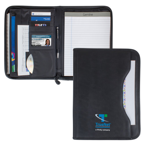 Wall Street Black Zippered Padfolio-TrueNet Communications Stacked