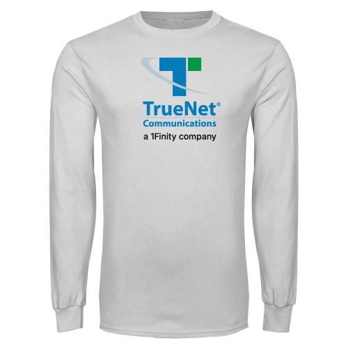 White Long Sleeve T Shirt-TrueNet Communications Stacked