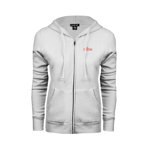 ENZA Womens White Fleece Full Zip Hoodie-Fujitsu