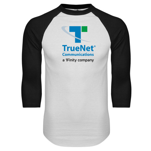 White/Black Raglan Baseball T Shirt-TrueNet Communications Stacked