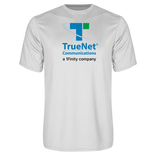 White Performance Tee-TrueNet Communications Stacked