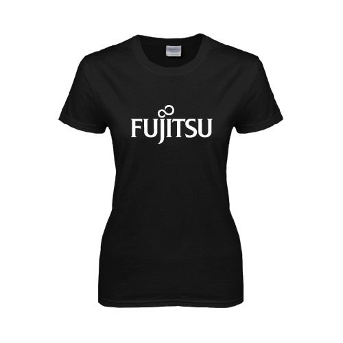 Womens Black Short Sleeve Tee-Fujitsu
