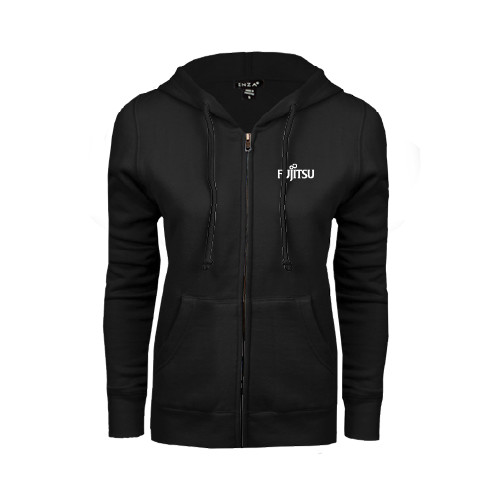 ENZA Womens Black Fleece Full Zip Hoodie-Fujitsu
