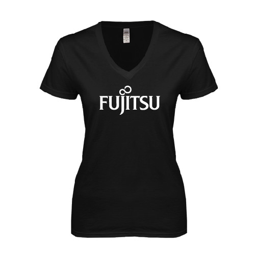 Next Level Womens Black Ideal V Tee-Fujitsu