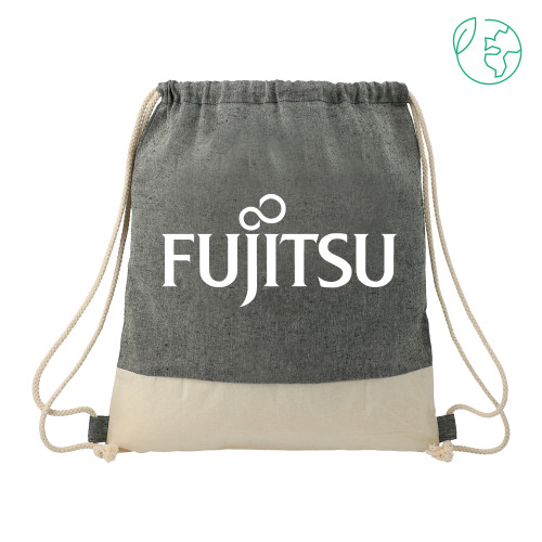 Split Recycled Cotton Natural/Black Drawstring Bag-Fujitsu