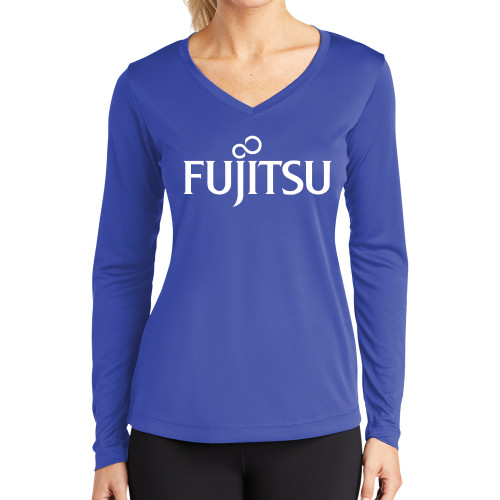 Womens Royal Performance Long Sleeve V Neck Shirt-Fujitsu
