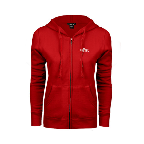 ENZA Womens Red Fleece Full Zip Hoodie-Fujitsu