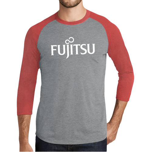 Grey/Red Heather Triblend Baseball Raglan Tee-Fujitsu