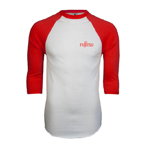 White/Red Raglan Baseball T Shirt-Fujitsu