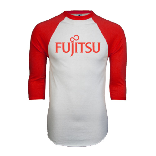 White/Red Raglan Baseball T Shirt-Fujitsu