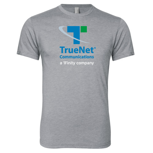 Next Level Heather Grey Triblend Tee-TrueNet Communications Stacked