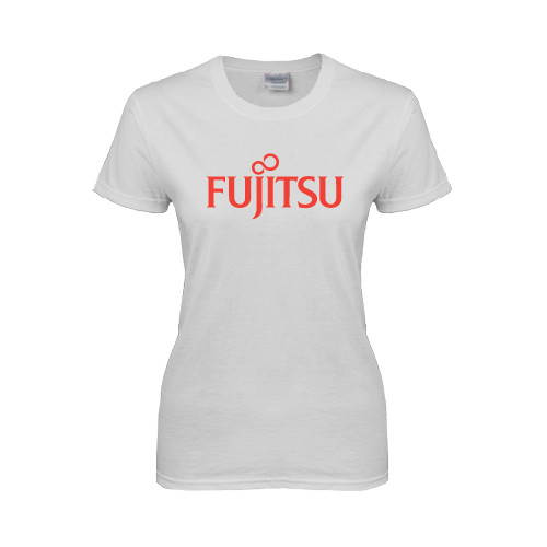 Womens White Short Sleeve Tee-Fujitsu