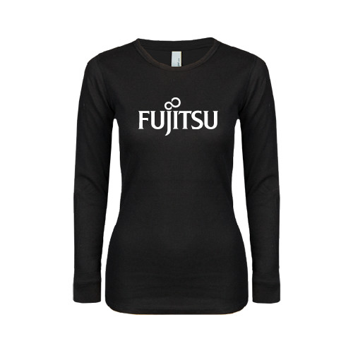 Womens Black Long Sleeve V Neck Tee -Fujitsu