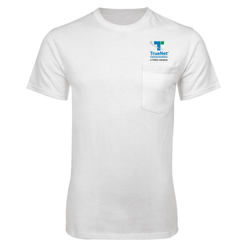 White T-Shirt w/Pocket-TrueNet Communications Stacked