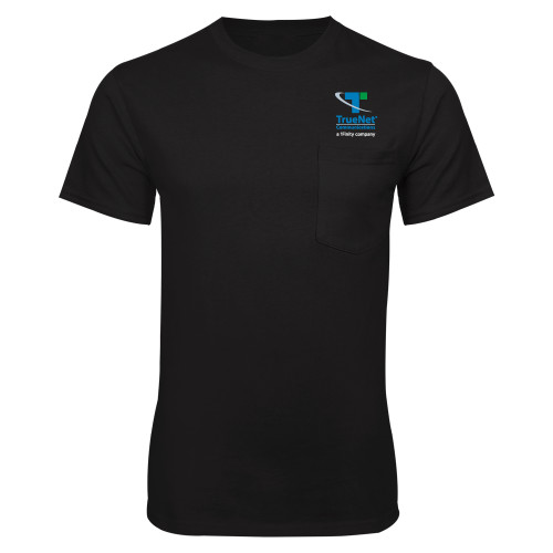 Black T Shirt w/Pocket-TrueNet Communications Stacked