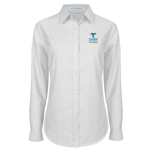 Womens White Oxford Shirt-TrueNet Communications Stacked