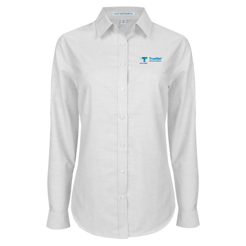 Womens White Oxford Shirt-TrueNet Communications Flat