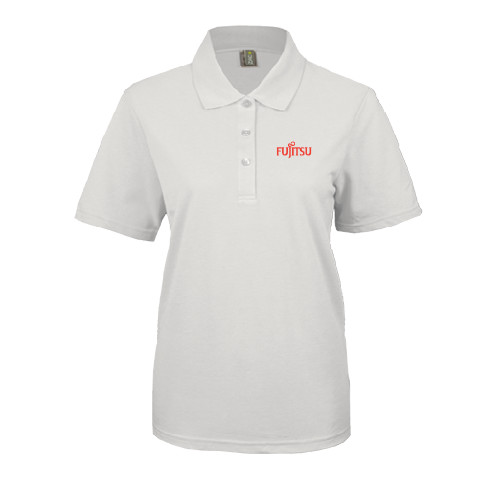 Womens Silk Touch White Pique Polo-Fujitsu