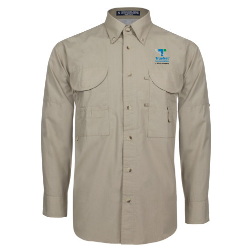 Khaki Fishing Shirt Performance Long Sleeve-TrueNet Communications Stacked