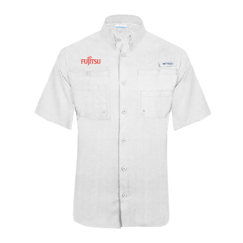 Columbia White Tamiami Performance Short Sleeve Shirt-Fujitsu