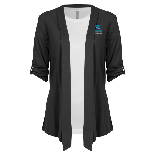 Womens Grey Drape Front Cardigan Sweater-TrueNet Communications Stacked